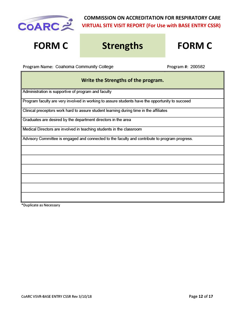 Respiratory CoARC Report 2021