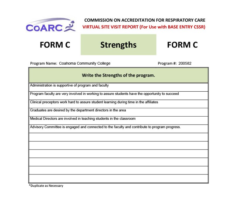 CoARC Program Strengths FormC CoARC Program Strengths FormC