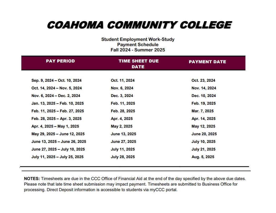 24-25 Work Study Payment Schedule